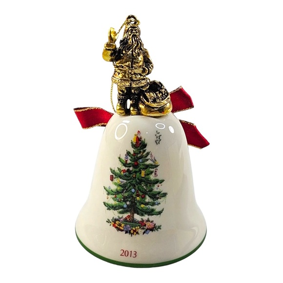 Spode Christmas Tree Bell With Santa Ornament Annual 2013 Ornament Original Box - Picture 2 of 9